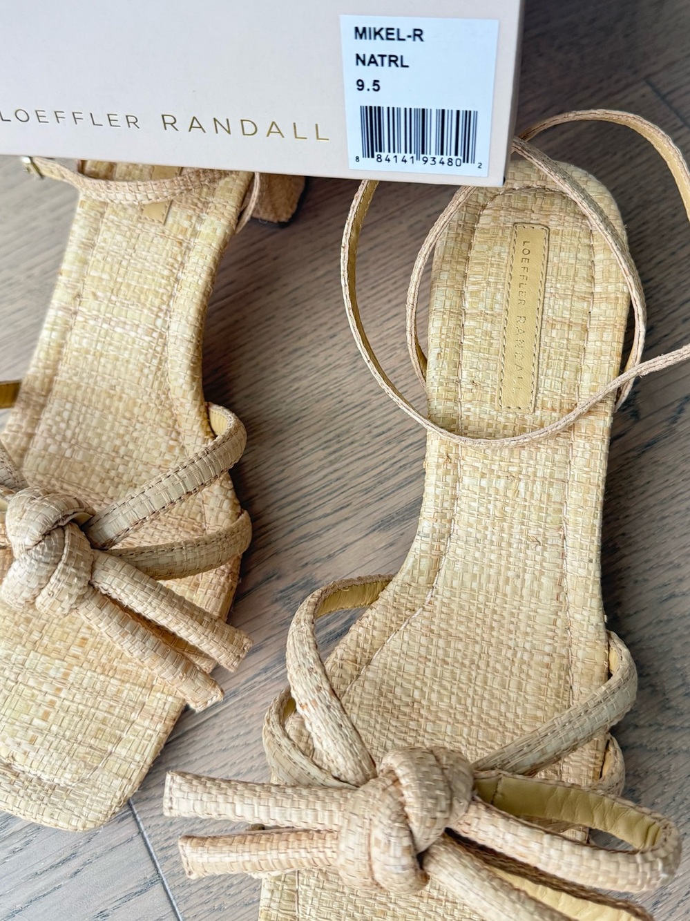 805 Loeffler Randall Natural Straw Mikel Mid Heel Bow Sandal 9.5 - Picture 4 of 11